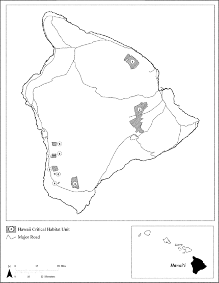 Regulatory graphic accompanying: ) paragraph (5) Critical Habitat for Drosophila digressa Hawaii Island, HI Index Map