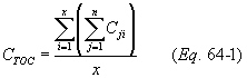 Regulatory graphic accompanying: The TOC concentration (CTOC) is the sum of the concentrations of the individual components and shall be computed for each run using Equation 64-1 of this section