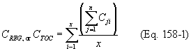 Regulatory graphic accompanying: The TOC concentration (CTOC) is the sum of the concentrations of the individual components and shall be computed for each run using Equation 158-1 of this section
