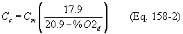 Regulatory graphic accompanying: The concentration corrected to 3 percent oxygen (Cc) shall be computed using Equation 158-2 of this section