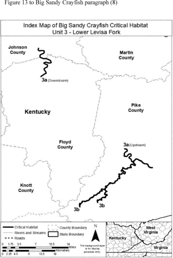 Regulatory graphic accompanying: Index map of critical habitat Unit 3 for the Big Sandy crayfish follows