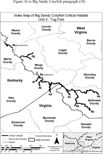 Regulatory graphic accompanying: Index map of critical habitat Unit 4 for the Big Sandy crayfish follows