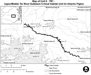 Regulatory graphic accompanying: Map of Unit 9 (Upper/Middle Tar River Subbasin) follows