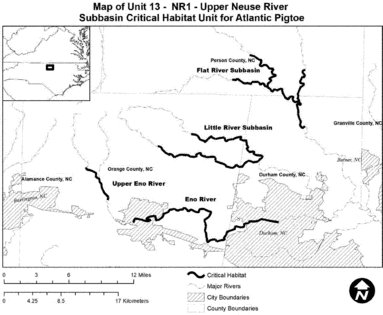 Regulatory graphic accompanying: Map of Unit 13 (Upper Neuse River Subbasin) follows