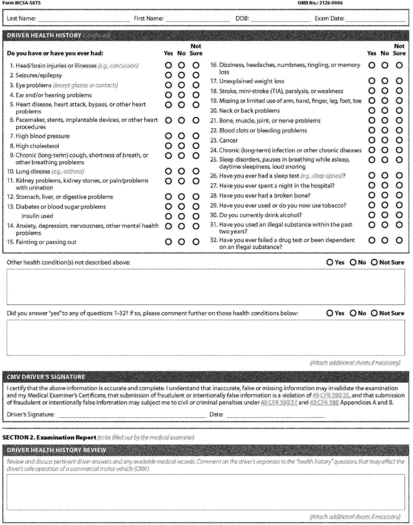 Regulatory graphic accompanying: The medical examination shall be performed, and its results shall be recorded on the Medical Examination Report Form, MCSA-5875, set out in this paragraph (f)