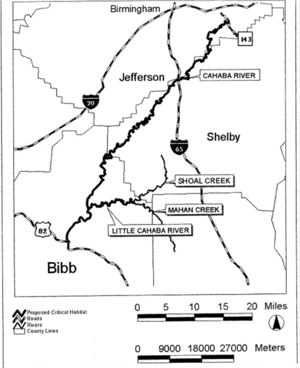 Regulatory graphic accompanying: Figure 15 to Nine Mobile River Basin Mussel Species Paragraph (2)(xv)(B) Unit 13: Ovate Clubshell, Southern Clubshell, Triangular Kidneyshell, Alabama Moccasinshell, Orange-Nacre…