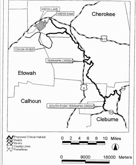 Regulatory graphic accompanying: Figure 20 to Nine Mobile River Basin Mussel Species Paragraph (2)(xx)(B) Unit 18: Ovate Clubshell, Southern Clubshell, Triangular Kidneyshell, Coosa Moccasinshell, Southern Pigtoe…