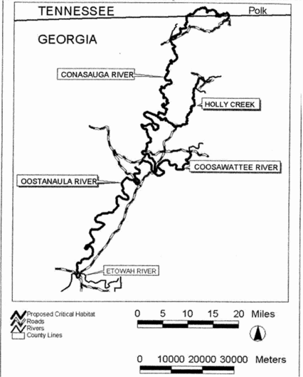 Regulatory graphic accompanying: Figure 27 to Nine Mobile River Basin Mussel Species Paragraph (2)(xxvii)(B) Unit 25: Ovate Clubshell, Southern Clubshell, Triangular Kidneyshell, Alabama Moccasinshell, Coosa…