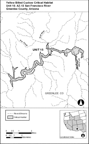 Regulatory graphic accompanying: Unit 15: AZ-13, San Francisco River; Greenlee County, Arizona. Map of Unit 15 follows