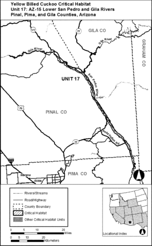 Regulatory graphic accompanying: Unit 17: AZ-15, Lower San Pedro River and Gila River; Pima, Pinal, and Gila Counties, Arizona. Map of Unit 17 follows