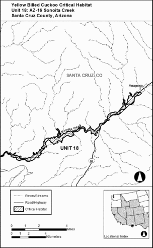 Regulatory graphic accompanying: Unit 18: AZ-16, Sonoita Creek; Santa Cruz County, Arizona. Map of Unit 18 follows