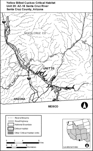 Regulatory graphic accompanying: Unit 20: AZ-18, Santa Cruz River; Santa Cruz County, Arizona. Map of Unit 20 follows