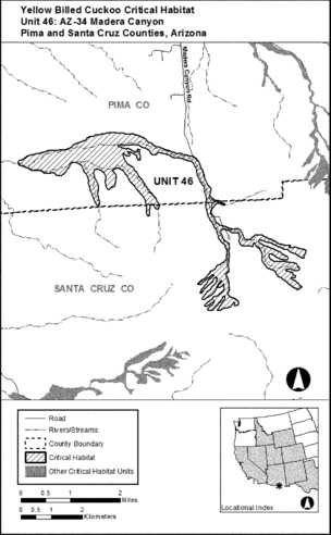 Regulatory graphic accompanying: Unit 46: AZ-34, Madera Canyon; Pima and Santa Cruz Counties, Arizona. Map of Unit 46 follows