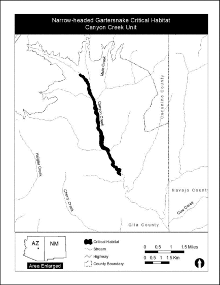 Regulatory graphic accompanying: Figure 7 to Narrow-headed Gartersnake paragraph (11)(ii)