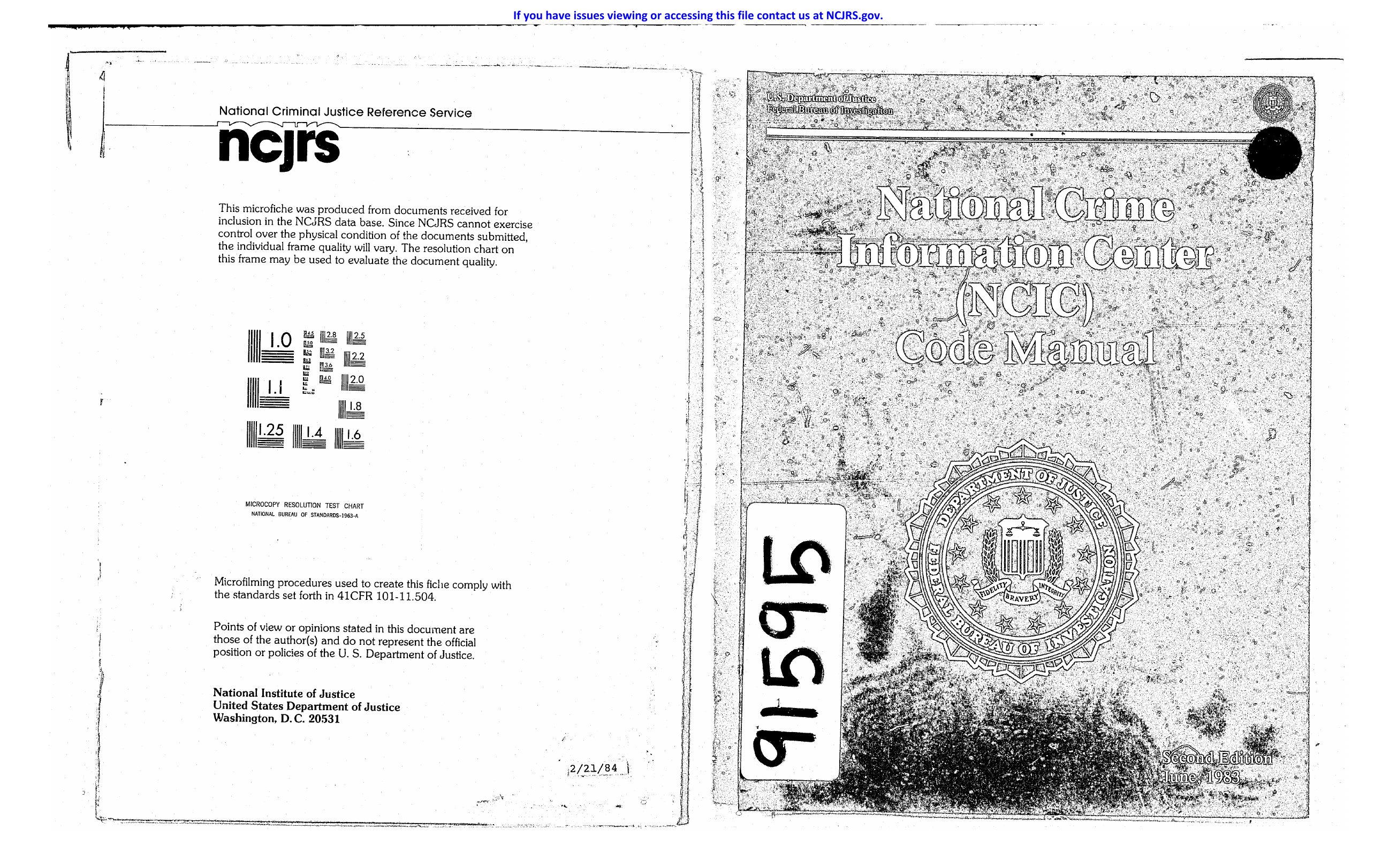 First-page preview of NCIC Code Manual, Second Edition · June 1983