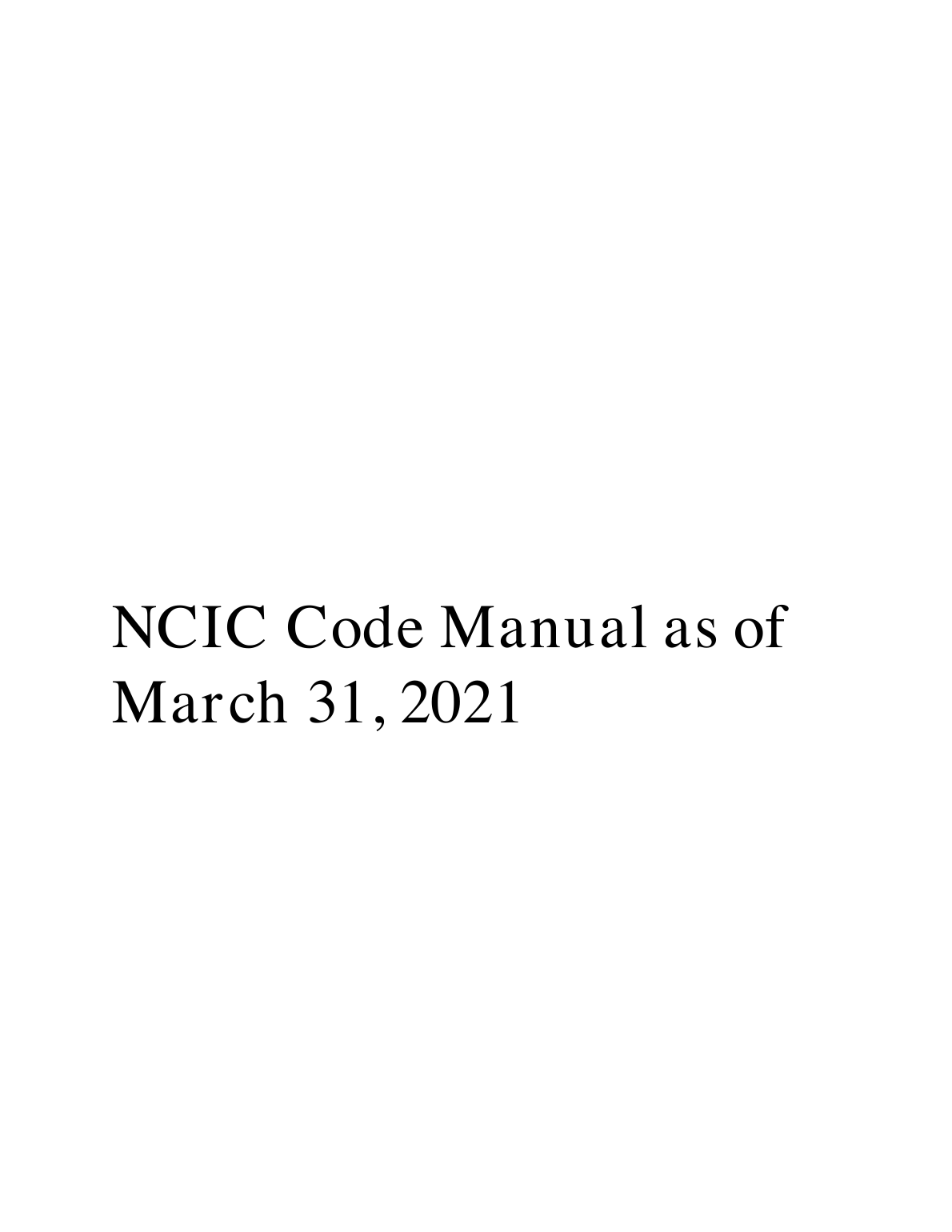 First page of NCIC Code Manual