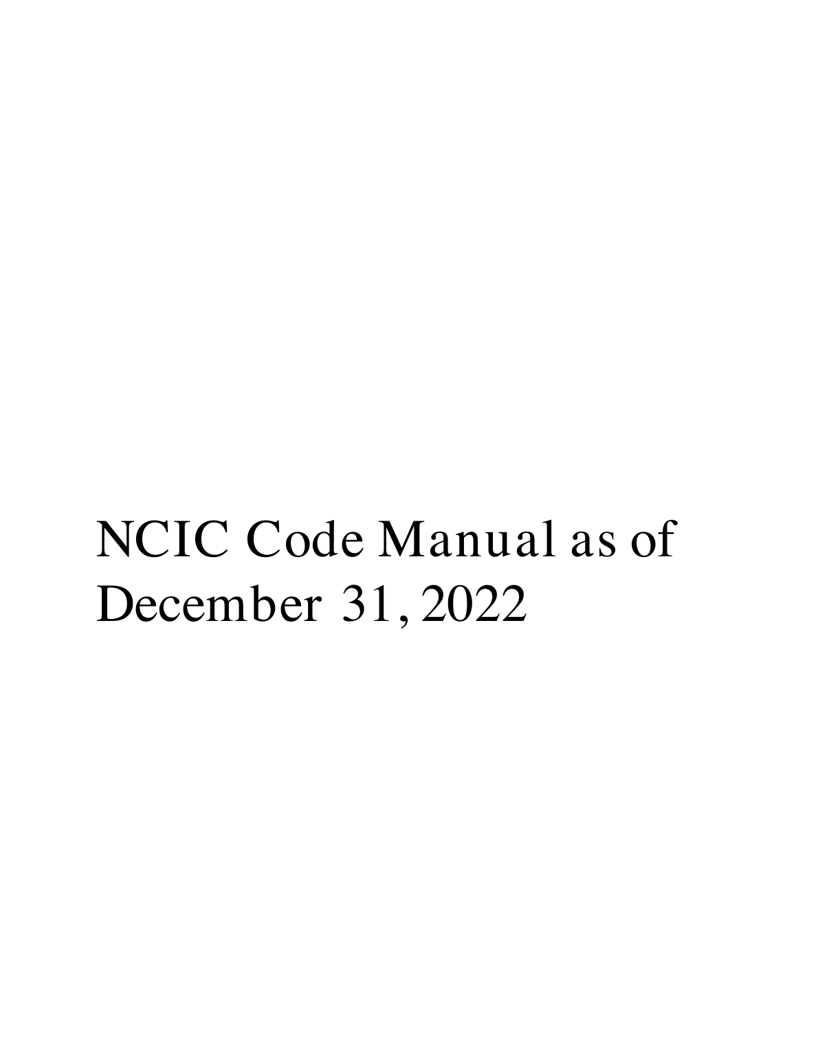 First-page preview of NCIC Code Manual, As of December 31, 2022