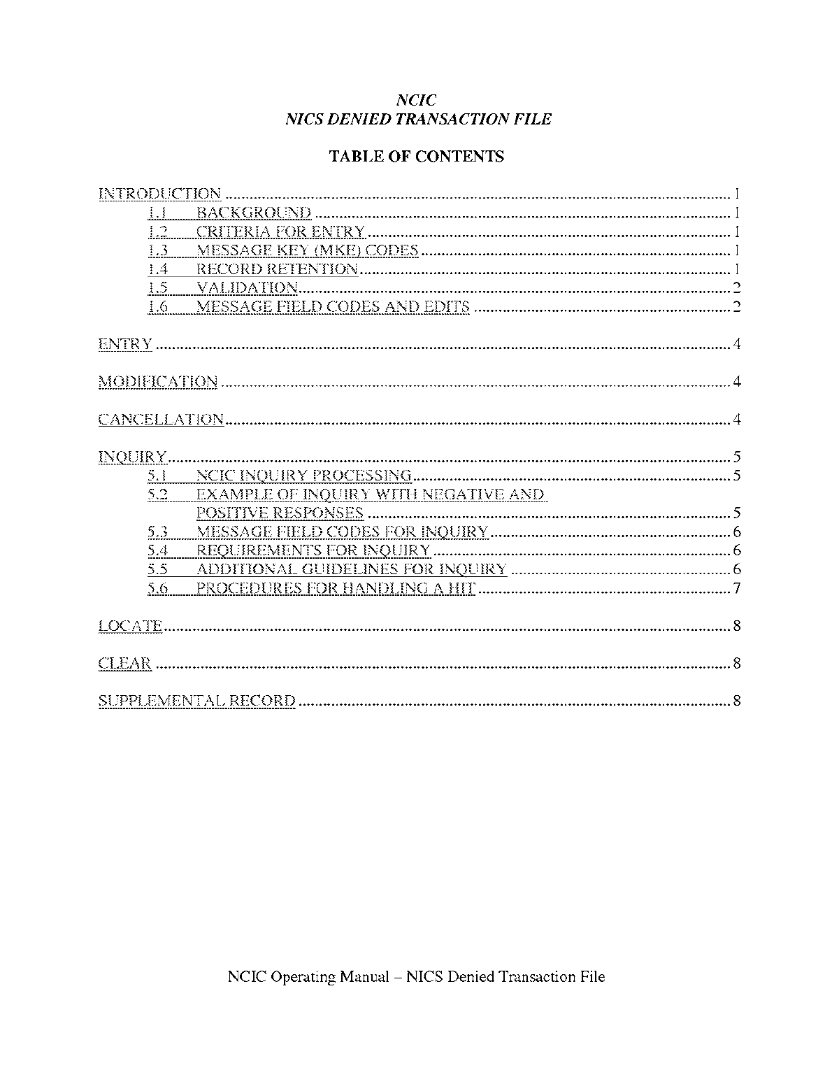 First page of NCIC Operating Manual — Part 2
